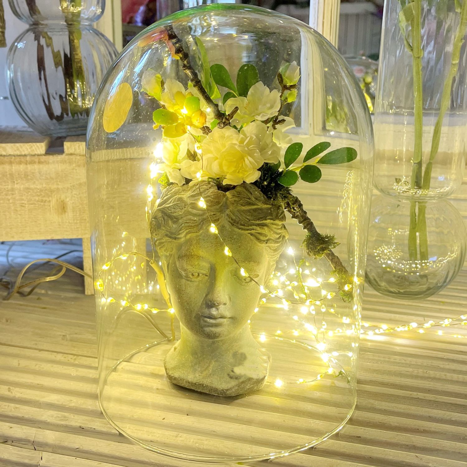 Deko Glasglocke ca. 25 cm Glas / Keramik / Metall