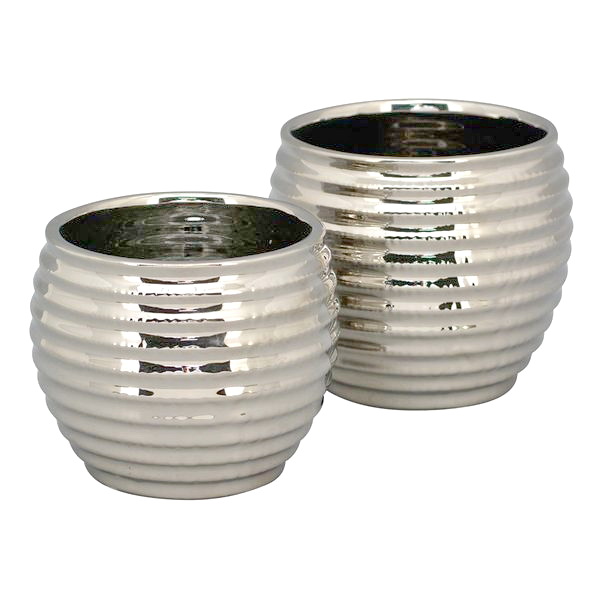 Blumenübertopf, Topf Argent, Keramik, Silber 2er Set Keramik / Glas