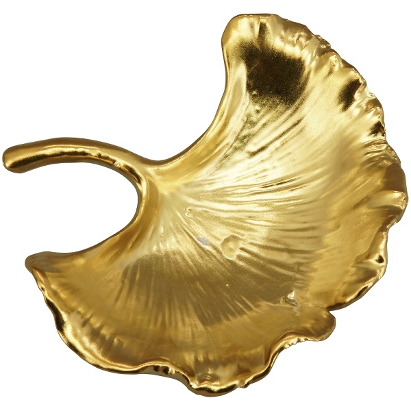 Gold Ginkgo Biloba Schmucktablett aus vergoldeter Keramik Dessertschalen 