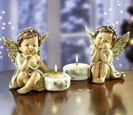 2er Set Engel mit Teelichthaltern