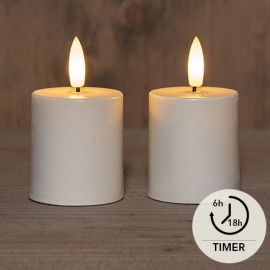 2er Set LED 3D Dochtkerzen LED weiß mit Timer