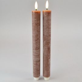 2er Set LED-Stabkerze braun