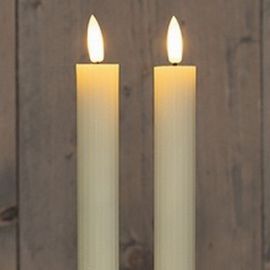 2er Set LED Stabkerze elfenbein geriffelt rustikal + FB