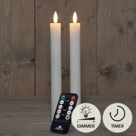 2er Set LED Stabkerze weiß geriffelt rustikal (inkl. Timer + FB)