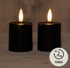 2er Set LED-Stumpenkerzen schwarz mit Timer