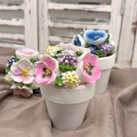 3er Set Echtwachskerzen Blumentöpfe