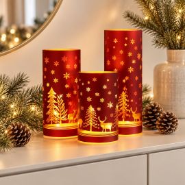 3er Set LED Glaswindlichter rot 