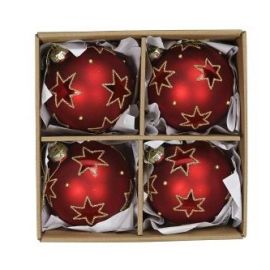 4 Weihnachtskugeln in Box rot/gold