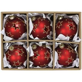 6 Weihnachtskugeln in Box rot/gold