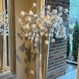 Dekozweig Federbüschel weiß