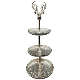 Etagere GROS mit Hirschkopf 3-stufig Aluminium 