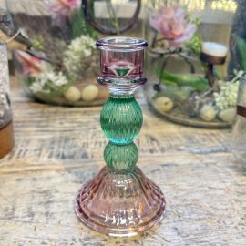 Glaskerzenhalter rosa/grün