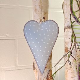 Herzhänger Teal grau/weiß gepunktet