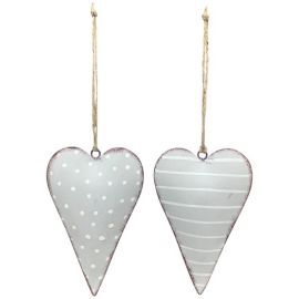 Herzhänger Teal grau/weiß gestreift