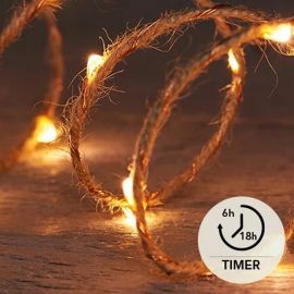 Juteband Lichterkette 40 LED / Kupferlicht mit Timer