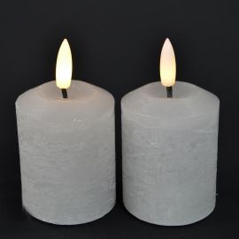 LED-Echtwachskerze grau 2er Set mit Timer