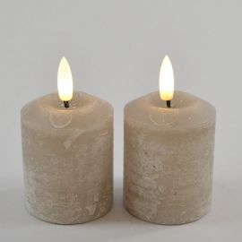 LED-Echtwachskerze grau 2er Set mit Timer