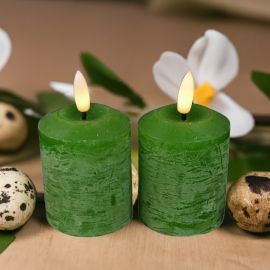 LED-Echtwachskerze grün 2er Set mit Timer