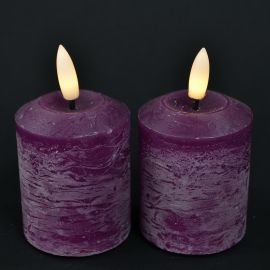 LED-Echtwachskerze purple 2er Set mit Timer