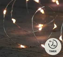 LED Silberdraht-Lichterkette - 20 LED´s warmweiß - mit Timer