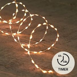 LED Silberdraht-Lichterkette - 66 LED´s warmweiß - mit Timer