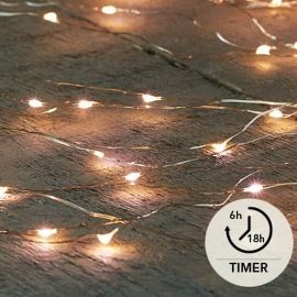 LED Silberdraht-Lichterkette 64 LED´s / 8 Stränge warmweiß - mit Timer