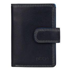 Ledergeldbörse Patchi mit Lederband am Druckknopf blau