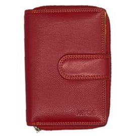 Ledergeldbörse Patchi mit Lederband am Druckknopf rot/bunt