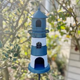Leuchtturm Gartenstecker blau/weiß
