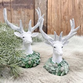 Rentierkopf weiß/silber auf Kranz