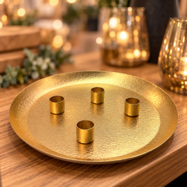 Schale antik-gold mit 4 Magnet Stakerzenhaltern