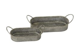 Tablett oval mit Henkel grau/braun