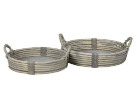 Tablett rund mit Henkel grau gewischt