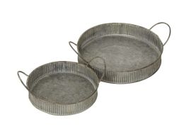 Tablett rund mit Henkel grau/braun