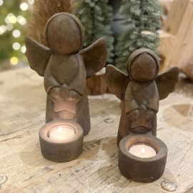 Teelichthalter Engel mit Stern Majestic braun