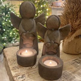 Teelichthalter Engel mit Stern Majestic braun