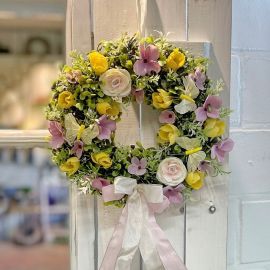 Wandkranz mit Hortensien rosa/gelb