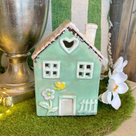 Windlicht Haus grün/türkis
