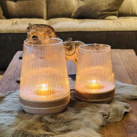 Windlicht Puri Glas/Holz für 8,5 cm Ø Kerzen
