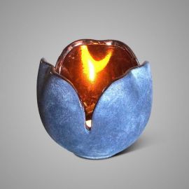 Windlicht Tulip grau/gold