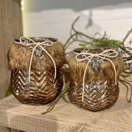 Windlicht Vitreous mit Fell braun