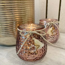 Windlicht altrosa mit Stern & Quaste