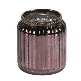 Windlicht geriffelt bordeaux mit Silberrand