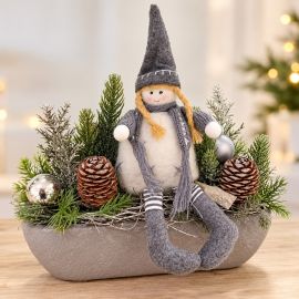 Wintergesteck mit Winterfigur, Tannengrün & Zapfen