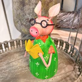 Zaunfigur Schwein mit Brille