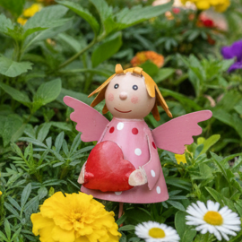 Zaunhocker Schutzengel rosa mit Punkten