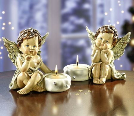 2er Set Engel mit Teelichthaltern