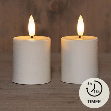 2er Set LED 3D Dochtkerzen LED weiß mit Timer