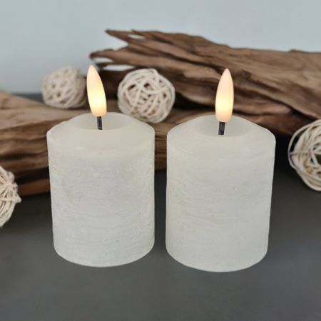 2er Set LED-Echtwachskerze creme mit Timer