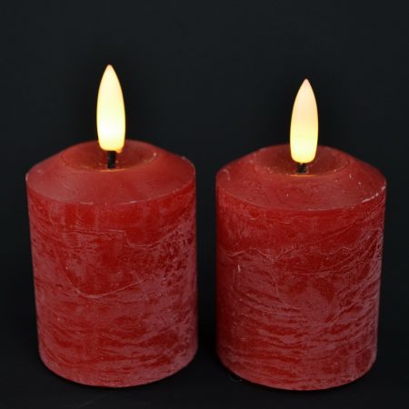 2er Set LED-Echtwachskerze rot mit Timer